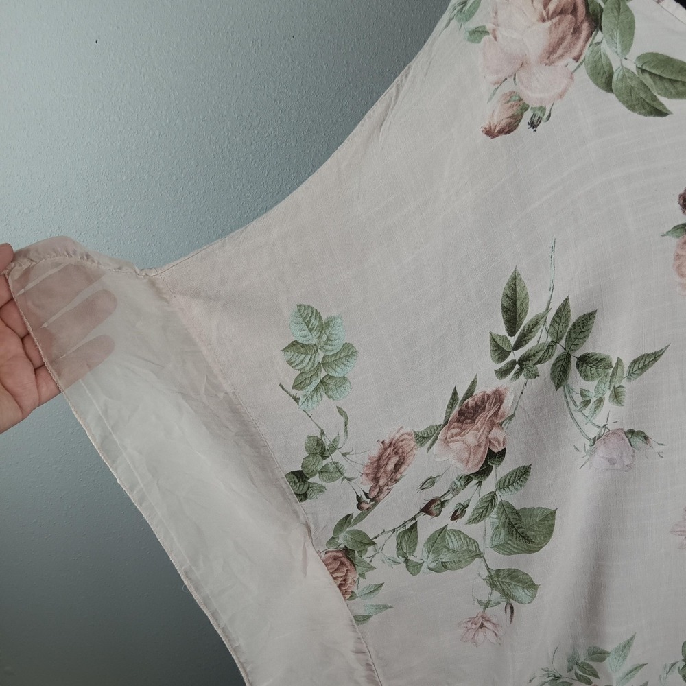 Tempo Paris Blouse Womens Small Floral Sheer Silk Cotton Tunic Top 7310 - Picture 8 of 14